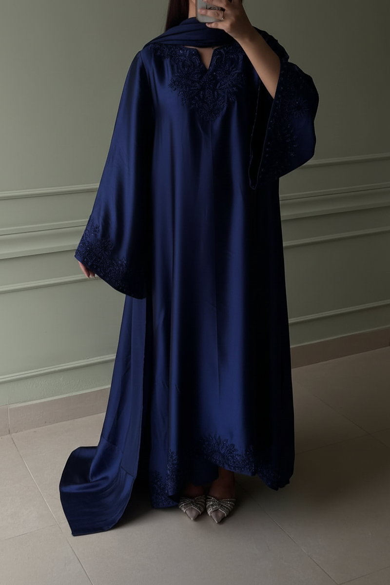 SAPPHIRE KAFTAN- SOFT SILK  3pc  with trouser & Shifoon  Dupta
